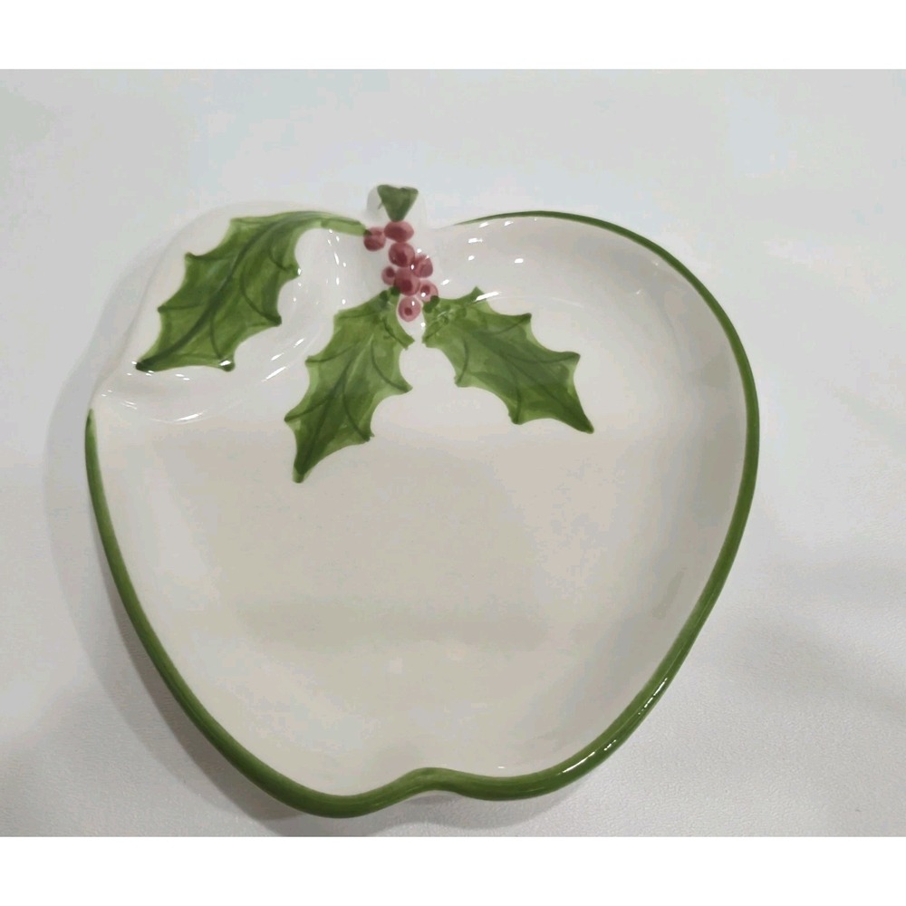 Vintage Los Angeles Pottery Holly Leaf Dish Trinket Bowl Christmas Ceramic 7in